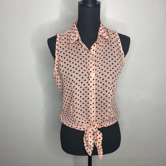 Chiffon polka dot front tie cut off top - Picture 1 of 3